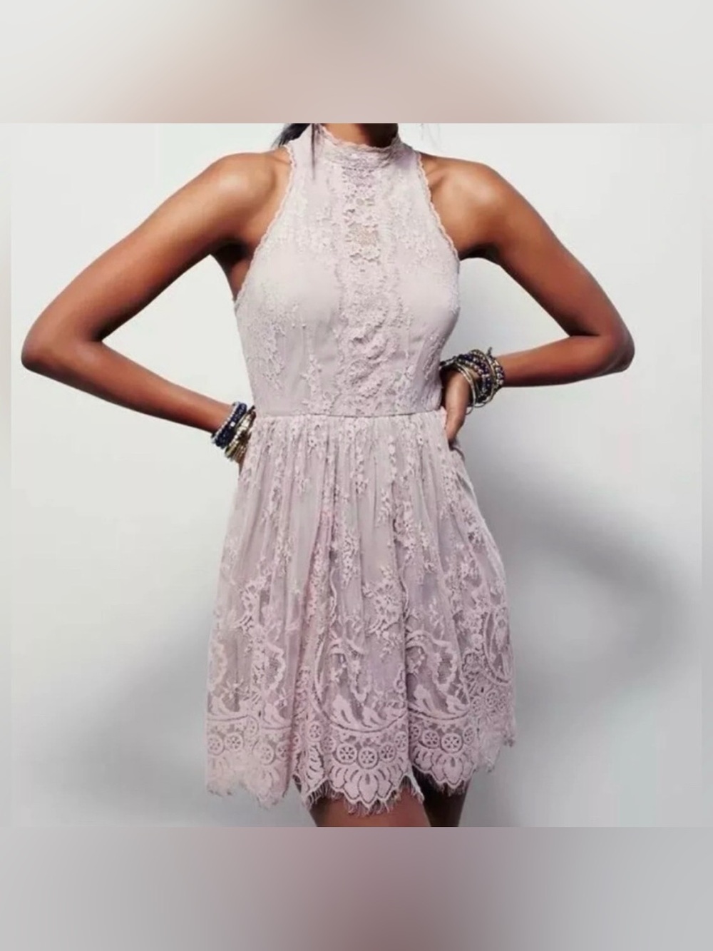 Free People Verushka Blush Lace Halter Mini Dress